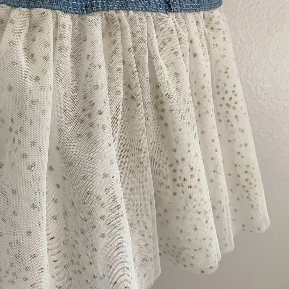 OSHKOSH B'GOSH Girls Denim Bib Dress with Sparkle Tutu, Blue & Ivory, Size:‎ 3T